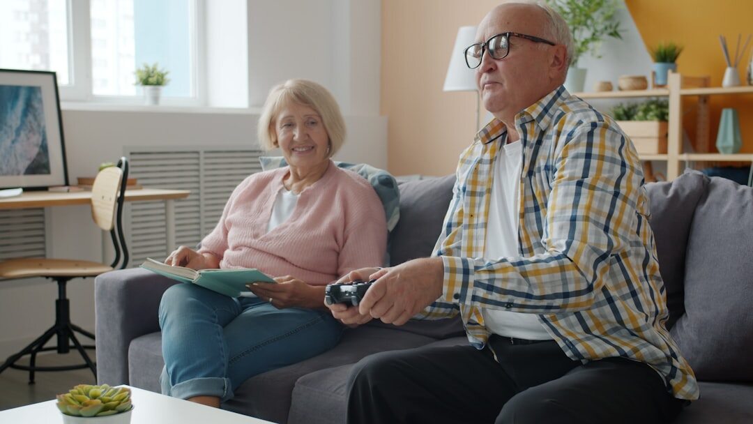 elderly people chatting in room