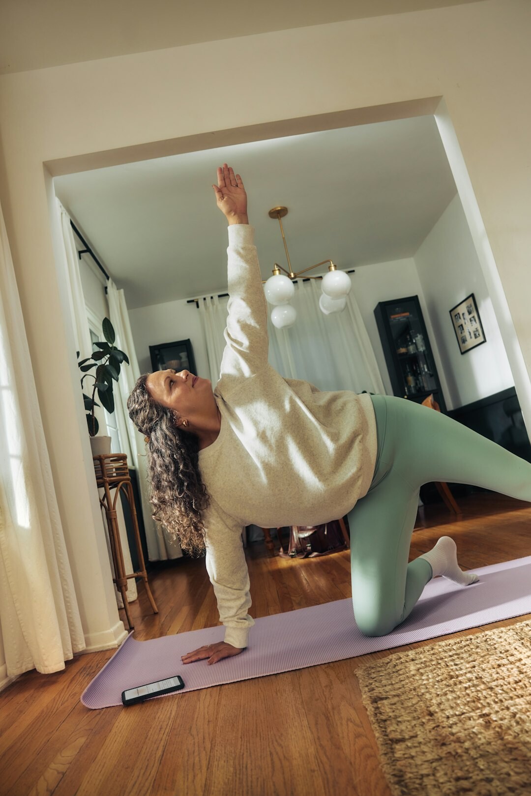 senior stretching at home